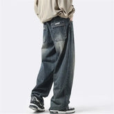 Threebooy Spring and Autumn Jeans Men's Clothing Vintage Wash Straight Pants Solid Color Button Pocket Loose Trousers A049